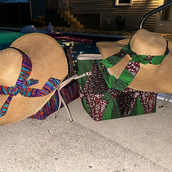 Vintage 💕Kweenzyafrik Ankara printed handmade Keimie Carry all Tote hat set - Picture 14 of 16